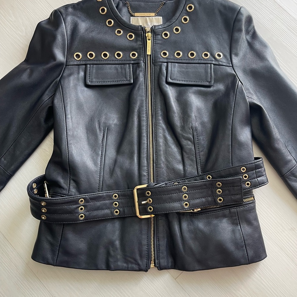 Black Leather Jacket Michael Kors